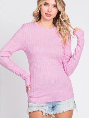 Purple Ribbed Long Sleeve Top